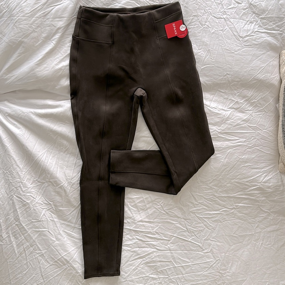 SPANX petite chocolate brown faux suede leggings